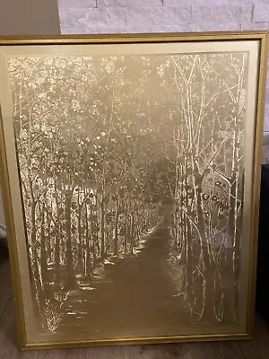 Manifestations Inc. Optical Illusionary Art Foil Print Gold Forest Scene24x30 • $125