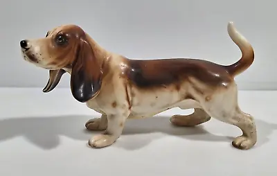 Vintage Lefton Porcelain Basset Hound Dog Figurine  #1153 Ceramic Glazed 7  X 4  • $17.99