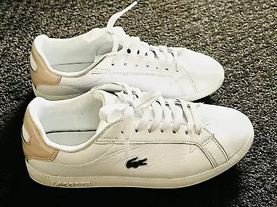 Lacoste Women White Leather Sneakers Shoes Sz 37 6.5 Uk 4 • $30