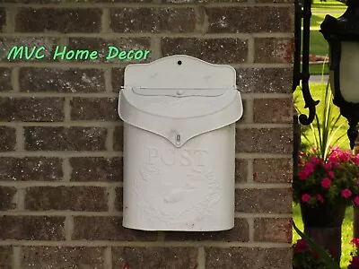 White Vintage Style Post Box Embossed Metal Mailbox With Rustic Aged  Finish • $31.25