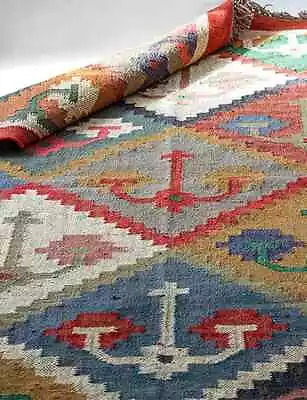 Natural Indian Handmade Jute Kilim Rug Large Kilim Wool Jute Rug Living Room • £37.28