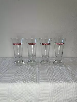 PERNOD LIQUOR VINTAGE RETRO TALL GLASSES Set Of Four Red Logo Home Bar • $18.89