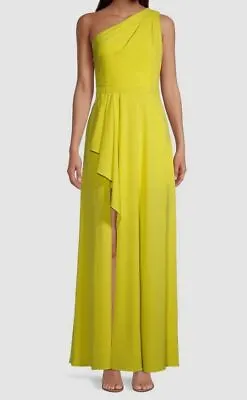 $265 Aidan Mattox Women's Yellow One-Shoulder Column Gown Dress Size 14 • $85.18