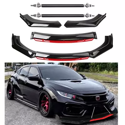 Front Bumper Lip Splitter Spoiler For Honda Civic Si Strut Rod Body Kit Glossy B • $79.99