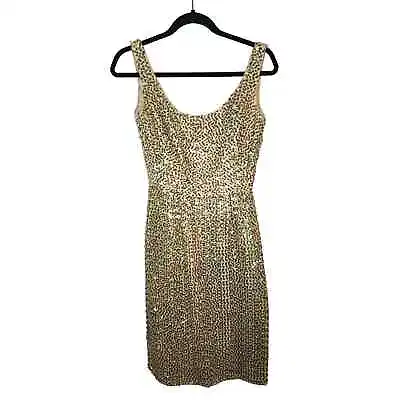Vintage 1960s Sequin Gold White Sleeveless Fitted Dress S Lined Open Back EUC  • $59.97