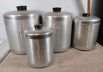 4 Vintage Kitchen Century Aluminum Ware Usa Tea Sugar Flour Coffee Canister Set • $25