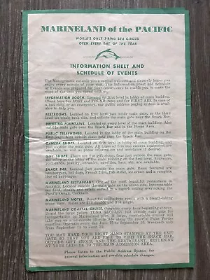 1962 Marineland Of  The Pacific Information Sheet And Schedule Of Events • $3