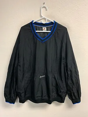 Vintage Nike Men's Windbreaker Jacket 2XL Black Center Mini Swoosh Logo 90s EUC • $6.50