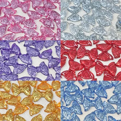 20x 25mm Glitter Resin Bows Shabby Chic Flatbacks Craft Embellishments-6 Colours • £4.39