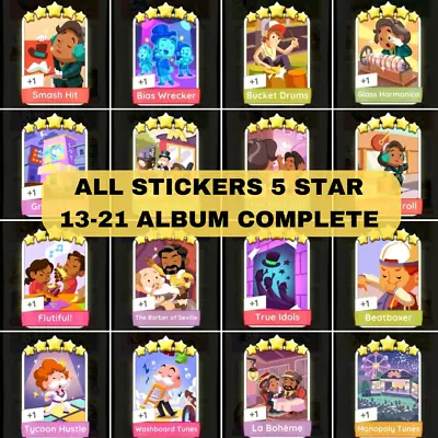 MONOPOLY GO COMPLETE ALL 5 STAR STICKERS | Set 13-21 ⚡️VERY FAST DELIVERY⚡️ • $6.35