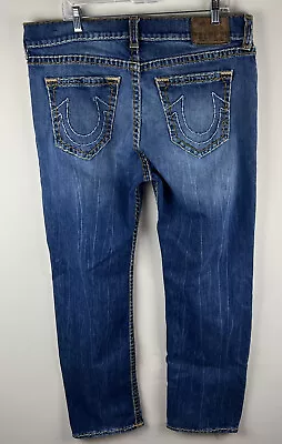 True Religion Men's Devin Loose Straight Fit Jeans Blue Big Stitch 36x30 • $33.99