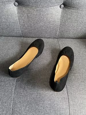 J Crew Cece Ballet Flats Black Suede Leather Flat Shoes Sz 8 Slip On Round Toe • $25