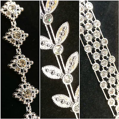 £4.99 • Buy Diamante Crystal Cake Decoration Dance Wedding Ribbon Rhinestone Trimming Fabric