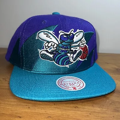 Mitchell & Ness Charlotte Hornets Sharktooth Adjustable Blue Snapback Hat Cap • $34.95