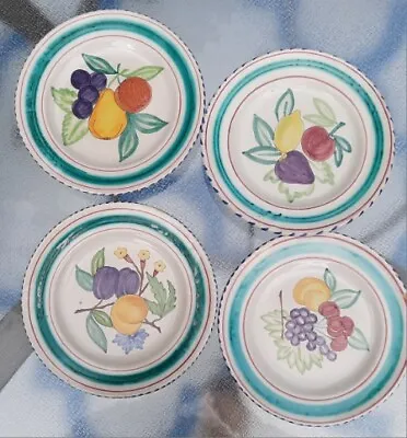 Vtg 4 Perugia Italy Faience Plate Hand Painted Rustic Art Deco Fruit Motif 8.25  • $8.99