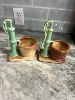 Vintage Morton Pottery Water Pump And Barrel Bucket Planter Set Of 2 • $24