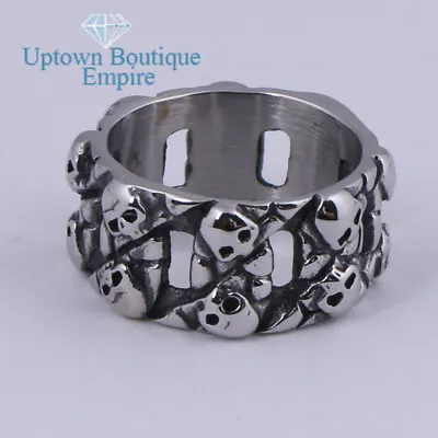 Men's Stainless Steel Gothic Motorcycle Biker Skull Cuban Band Pinky Ring #ACJ • $13.99