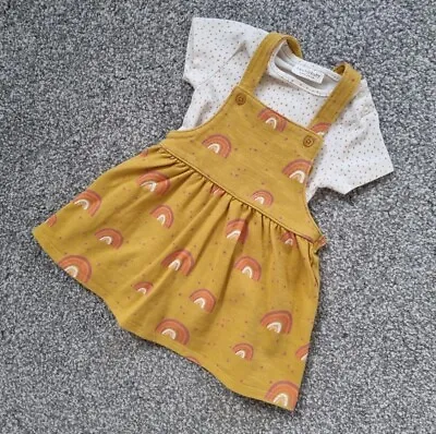 Next Baby Girl Dress Outfit 3-6 Months Rainbow Mustard Yellow Pinafore Aa • £4.99