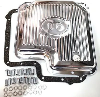 Chrome Shallow Finned Steel Ford C-6 C6 Transmission Pan Kit With Bolts & Gasket • $59.99