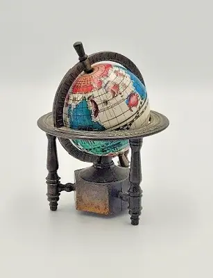 Vintage Globe World Earth Pencil Sharpener Die Cast Metal 3  Spinning Miniature  • $9