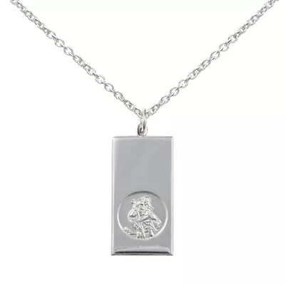 New Solid Silver Mens St Christopher Flat Ingot Style Necklace Jewellery • £33