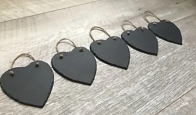 X 10 Handmade Slate Hanging Heart Chalkboard Name Tags Wedding Favours 10cm • £20