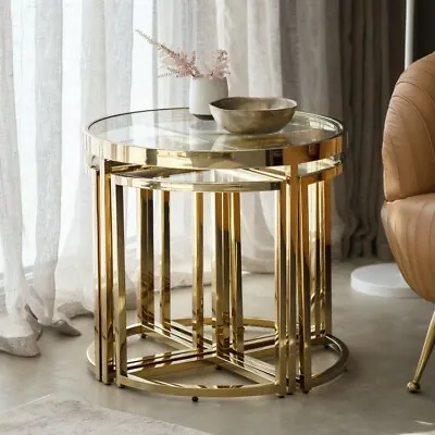 £399 • Buy Moresco Side Table Gold - Nest Of Coffee