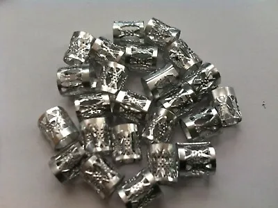 50 Silver Adjustable Hair Cuffs Clips For Braids Dreadlocks Twists 8x9mm Tubes • £4.99