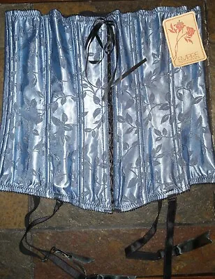 Empire Intimates Vintage Blue Garters Floral Satin Lace Up Corset Bustier Sz 38 • $15