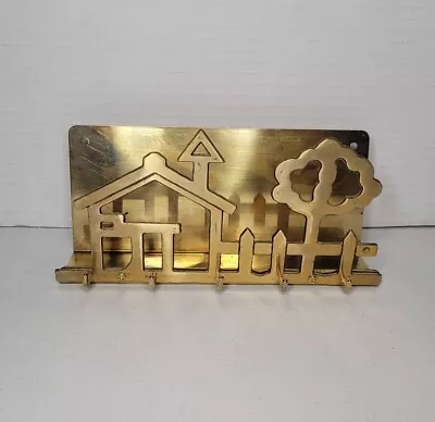 Brass Key Hook Holder House Home Tree Fence Wall Hanging Mail Holder VTG Tawain  • $10.99