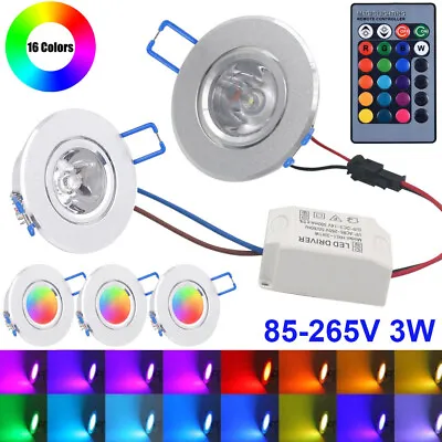 16 Colours Changing LED Ceiling Lights Panel Recessed Downlight Remote Spot Lamp • £8.99