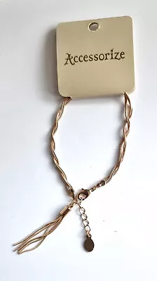 Accessorize Rose Gold Tone Twisted Strand Bracelet With Chain Tassle.~sw20 • £7.49