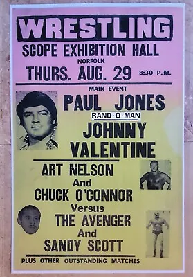 Mid-Atlantic Wrestling Poster Laminated Paul Jones Vs Johnny Valentine  • $15.49