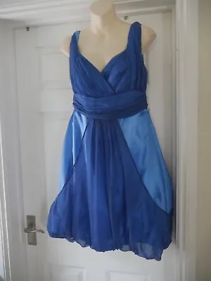 Heaven Dress Blue Evening Party Wedding Guest Size 12 Floaty Shimmer Satin Chiff • $22.73