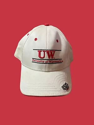 $1 • Buy Wisconsin Badgers The Game Bar Spell Out White Flex Fitted Hat OSFM
