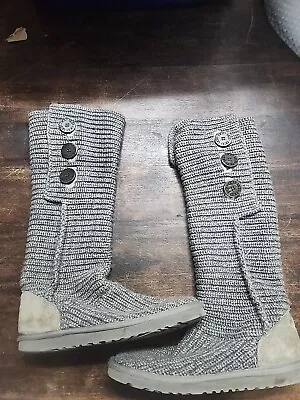 Ugg Australia 5819 Classic Cardy Grey Gray Knit Sweater Boots Womens Sz 9 Button • $24.50