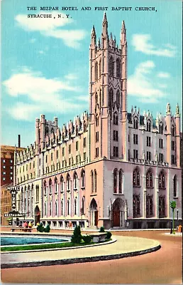 Syracuse New York NY Mizpah Hotel & First Baptist Church Linen Vintage Postcard • $9.99