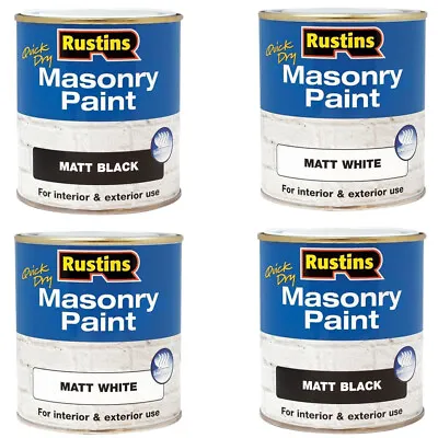 Rustins Quick Dry Masonry Paint For Interior & Exterior White Black 250ML 500ML • £9.99