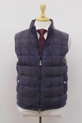 NWT$5995 Brunello Cucinelli Men Leather Suede Plaid GooseDown Puffer Vest M A232 • $1350