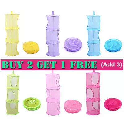 £6.06 • Buy Hanging 3 Tier Storage Bag Mesh Net Toy Bedroom Bathroom Home Tidy Organizer YJ