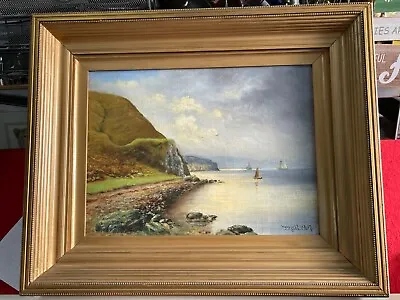 SUPERB ANTIQUE SCOTTISH OIL PAINTING - Shore And Ships - J Hall 1907 • £500