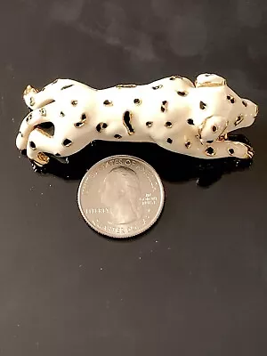 Vtg Dalmation Dog Enamel Rhinestone Brooch White Puppy Pin 3D Large 2 3/4” • $24