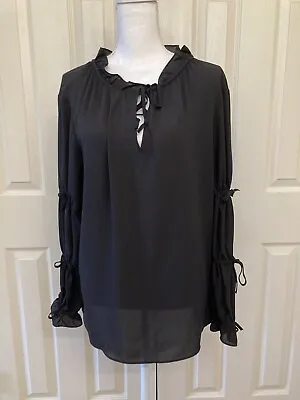Michael Kors Women's Blouse MEDIUM Black Long Sleeve Sheer Tunic Ladies • $14.50
