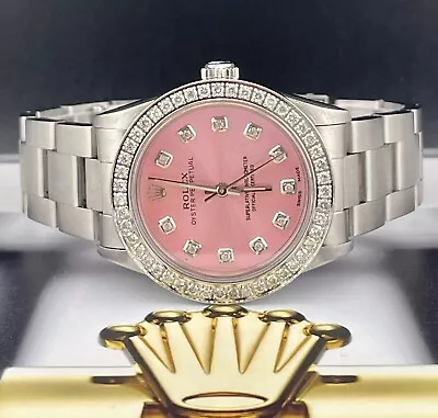 Rolex Midsize Oyster Perpetual 31mm 2ct Diamonds Pink Dial Steel Automatic Watch • $9426.53