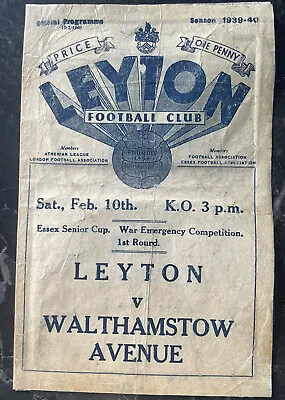 Leyton V Walthamstow Avenue 10th February 1940 Essex Senior Cup • £41.95