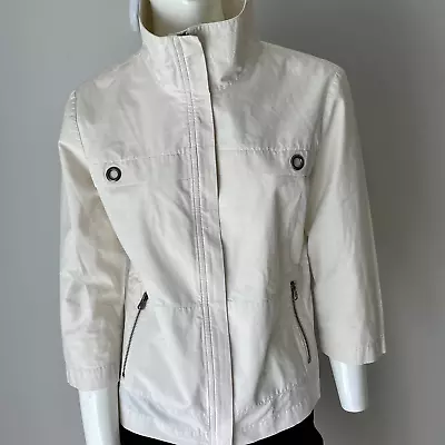 CHICO'S Jacket 100% Cotton Grommets Cream Chico's Size 0 Or US Size Small • $15