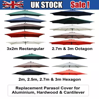 Replacement Fabric Parasol Garden Canopy 2m 2.7m Cover 6 Arm Sun Protection NEW • £18.12