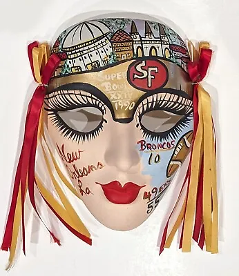 1990 Hand Painted SF 49ers Super Bowl XXIV Mardi Gras Mask Wall Decor Signed  • $39