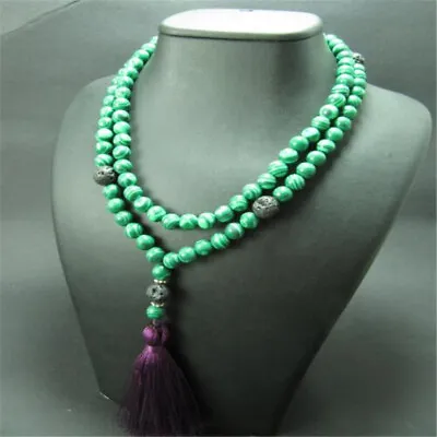 8mm Malachite Gemstone 108 Beads Tassels Mala Necklace Healing Cuff Meditation • $9.44