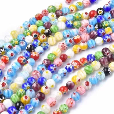 10strands Millefiori Lampwork Glass Beads 4/6/8mm Flower Round Loose Bead • £26.03